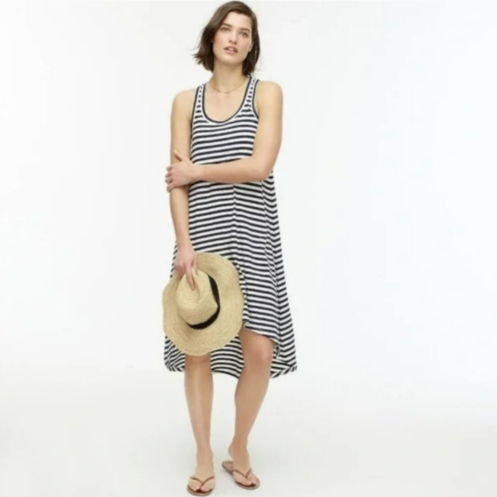J Crew Swingy Knit Racer Back Tank Dress with Nautical Navy Stripes - Size Large